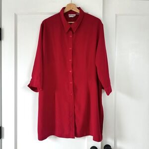 Vintage 90s Joanna Plus Red Button Front Coverup Shirt 3/4 Sleeve Size 2X